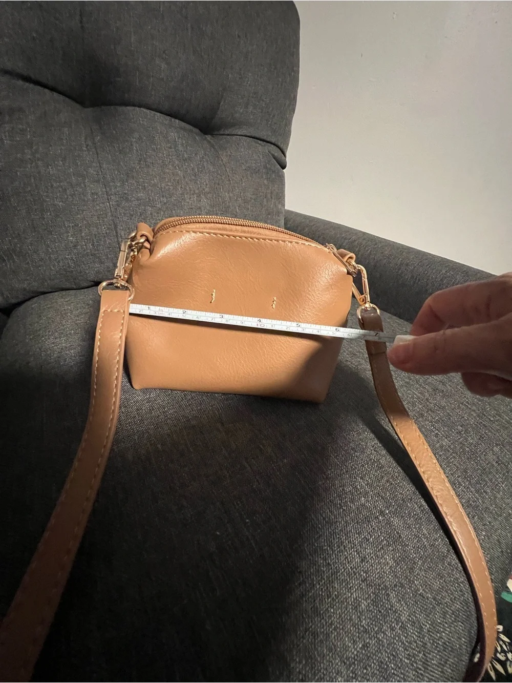 Anthropologie Tan Micro Crossbody with Gold Hardware